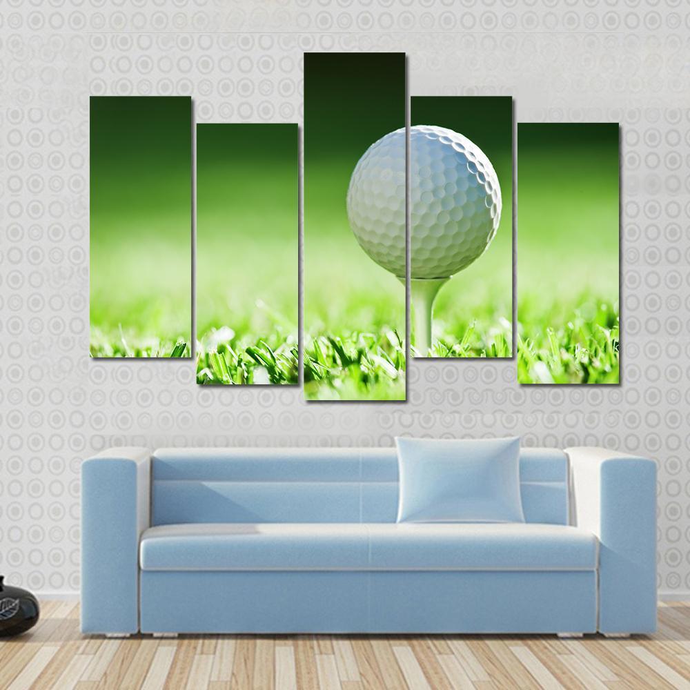 Golf Ball On Green Grass Canvas Wall Art-5 Pop-Gallery Wrap-47&quot; x 32&quot;-Tiaracle