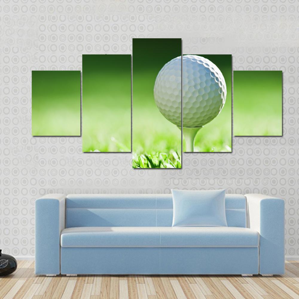 Golf Ball On Green Grass Canvas Wall Art-5 Star-Gallery Wrap-62&quot; x 32&quot;-Tiaracle