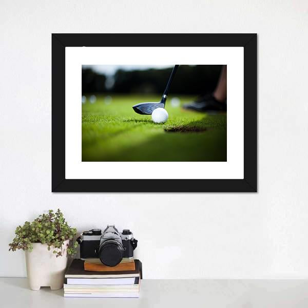 Golf Ball On Green Meadow Canvas Wall Art-1 Piece-Framed Print-20&quot; x 16&quot;-Tiaracle