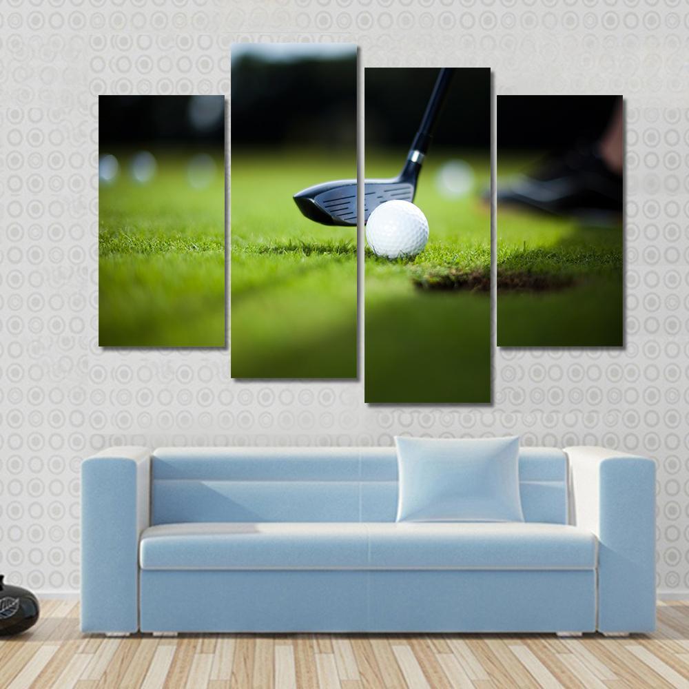 Golf Ball On Green Meadow Canvas Wall Art-4 Pop-Gallery Wrap-50&quot; x 32&quot;-Tiaracle