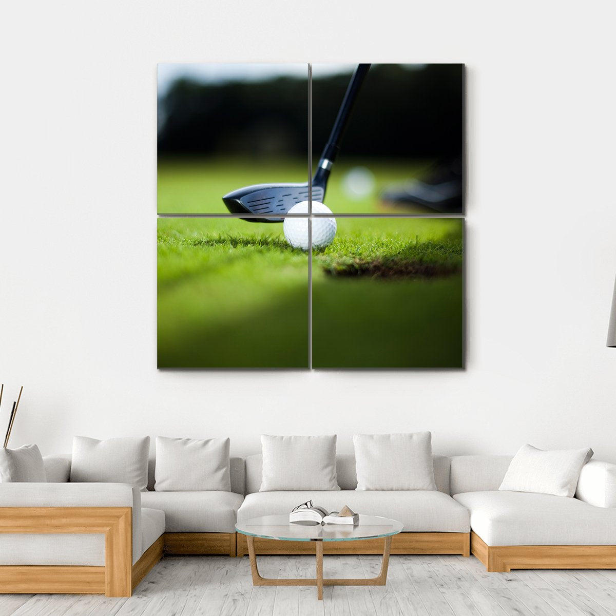 Golf Ball On Green Meadow Canvas Wall Art-4 Square-Gallery Wrap-17" x 17"-Tiaracle