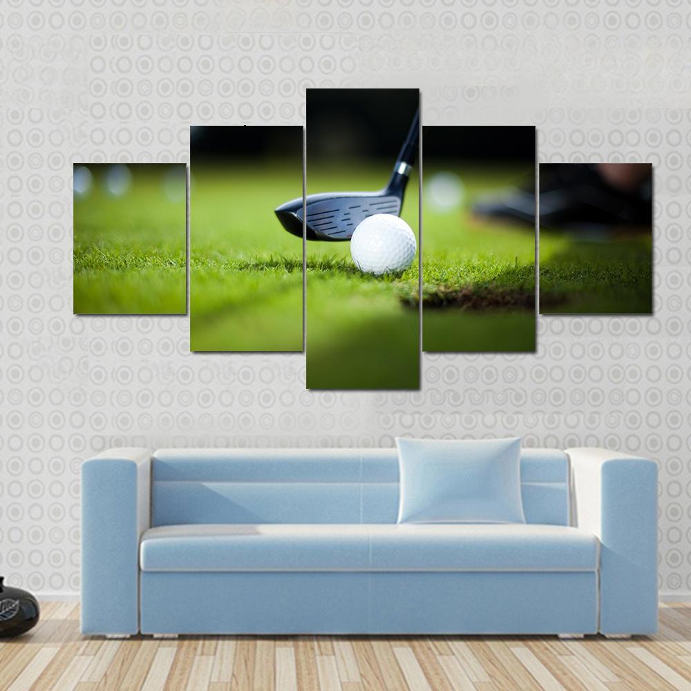 Golf Ball On Green Meadow Canvas Wall Art-5 Star-Gallery Wrap-62&quot; x 32&quot;-Tiaracle