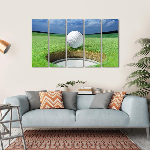 Golf Ball In Course Canvas Wall Art-5 Horizontal-Gallery Wrap-22&quot; x 12&quot;-Tiaracle