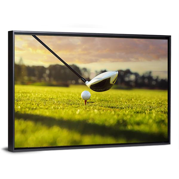 Golf Ball On Tee In Front Of Driver Canvas Wall Art-3 Horizontal-Gallery Wrap-25&quot; x 16&quot;-Tiaracle