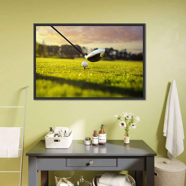 Golf Ball On Tee In Front Of Driver Canvas Wall Art-1 Piece-Floating Frame-24&quot; x 16&quot;-Tiaracle