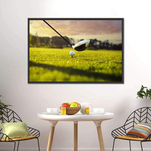 Golf Ball On Tee In Front Of Driver Canvas Wall Art-3 Horizontal-Gallery Wrap-25&quot; x 16&quot;-Tiaracle