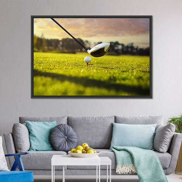 Golf Ball On Tee In Front Of Driver Canvas Wall Art-3 Horizontal-Gallery Wrap-25&quot; x 16&quot;-Tiaracle