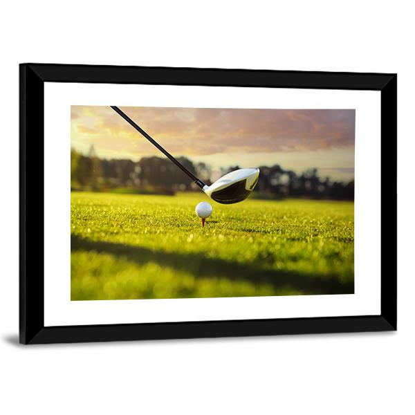 Golf Ball On Tee In Front Of Driver Canvas Wall Art-3 Horizontal-Gallery Wrap-25&quot; x 16&quot;-Tiaracle