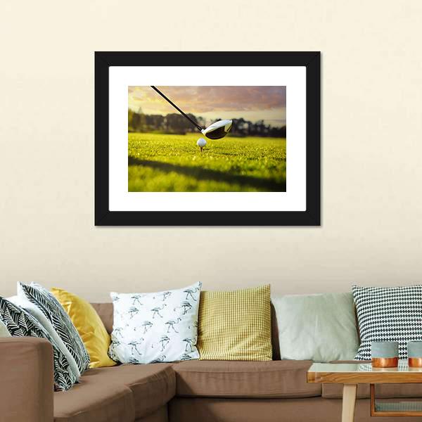 Golf Ball On Tee In Front Of Driver Canvas Wall Art-3 Horizontal-Gallery Wrap-25&quot; x 16&quot;-Tiaracle