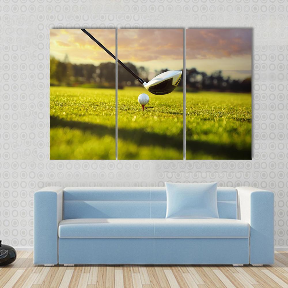 Golf Ball On Tee In Front Of Driver Canvas Wall Art-4 Pop-Gallery Wrap-50" x 32"-Tiaracle