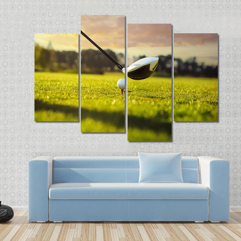 Golf Ball On Tee In Front Of Driver Canvas Wall Art-4 Pop-Gallery Wrap-50" x 32"-Tiaracle