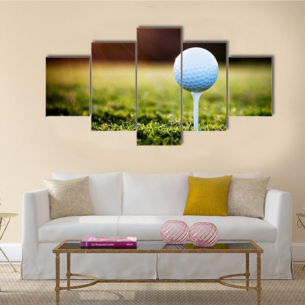 Golf Ball On Tee Canvas Wall Art-5 Star-Gallery Wrap-62&quot; x 32&quot;-Tiaracle