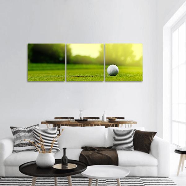 Golf Ball In The Hole Panoramic Canvas Wall Art-3 Piece-25" x 08"-Tiaracle