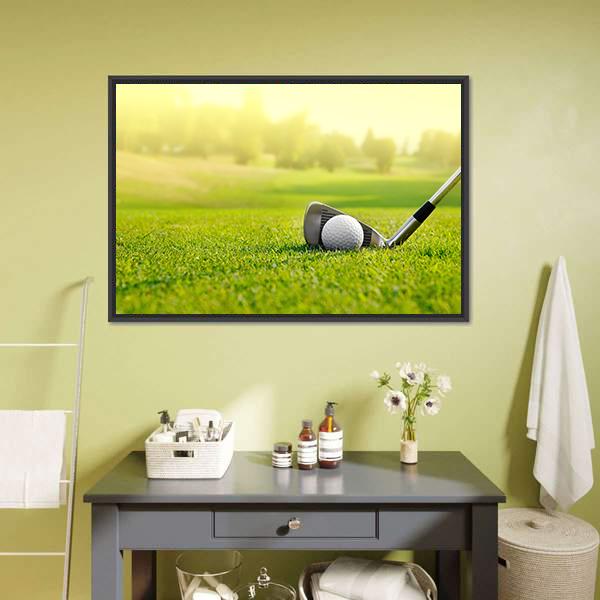 Golf Ball With Stick Canvas Wall Art-1 Piece-Floating Frame-24&quot; x 16&quot;-Tiaracle