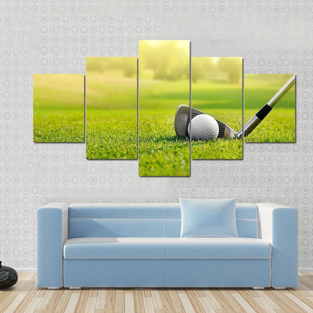 Golf Ball With Stick Canvas Wall Art-5 Star-Gallery Wrap-62&quot; x 32&quot;-Tiaracle