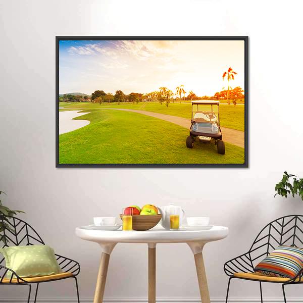 Golf Car With Sunset Canvas Wall Art-1 Piece-Floating Frame-24&quot; x 16&quot;-Tiaracle