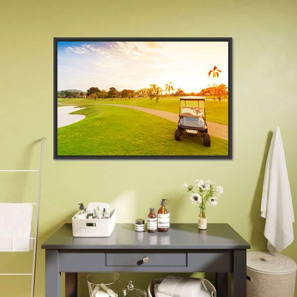 Golf Car With Sunset Canvas Wall Art-1 Piece-Floating Frame-24" x 16"-Tiaracle