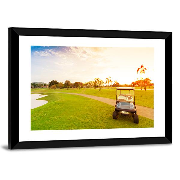 Golf Car With Sunset Canvas Wall Art-3 Horizontal-Gallery Wrap-25&quot; x 16&quot;-Tiaracle