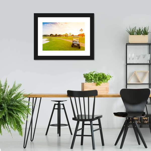 Golf Car With Sunset Canvas Wall Art-3 Horizontal-Gallery Wrap-25&quot; x 16&quot;-Tiaracle