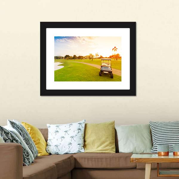 Golf Car With Sunset Canvas Wall Art-5 Horizontal-Gallery Wrap-22&quot; x 12&quot;-Tiaracle