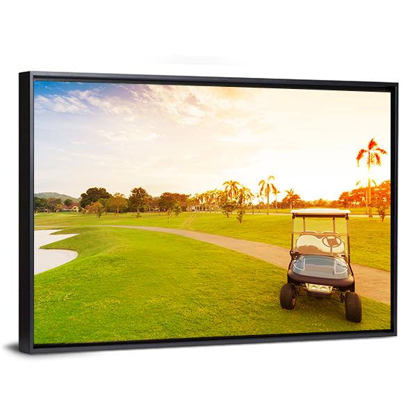Golf Car With Sunset Canvas Wall Art-5 Horizontal-Gallery Wrap-22&quot; x 12&quot;-Tiaracle