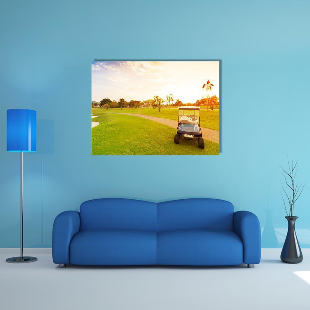 Golf Car With Sunset Canvas Wall Art-1 Piece-Gallery Wrap-48" x 32"-Tiaracle