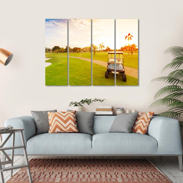 Golf Car With Sunset Canvas Wall Art-4 Horizontal-Gallery Wrap-34" x 24"-Tiaracle