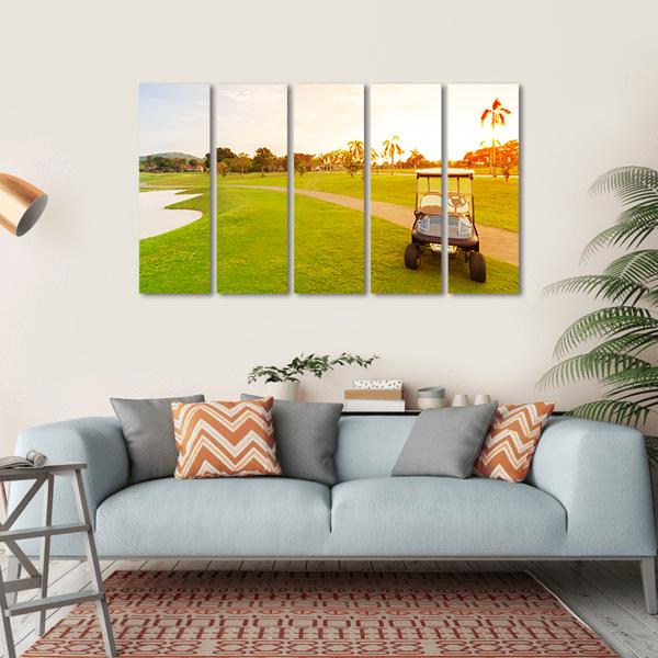 Golf Car With Sunset Canvas Wall Art-5 Horizontal-Gallery Wrap-22&quot; x 12&quot;-Tiaracle