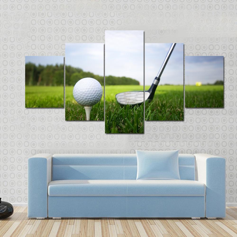 Golf Club And Ball Canvas Wall Art-5 Star-Gallery Wrap-62&quot; x 32&quot;-Tiaracle