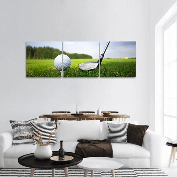 Golf Club And Ball Panoramic Canvas Wall Art-3 Piece-25&quot; x 08&quot;-Tiaracle