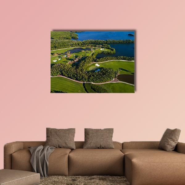 Golf Course Aerial View Canvas Wall Art-5 Star-Gallery Wrap-62" x 32"-Tiaracle