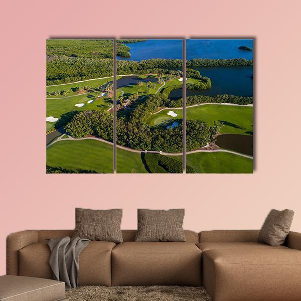 Golf Course Aerial View Canvas Wall Art-3 Horizontal-Gallery Wrap-37" x 24"-Tiaracle