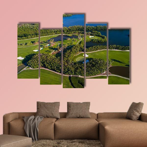 Golf Course Aerial View Canvas Wall Art-5 Pop-Gallery Wrap-47" x 32"-Tiaracle