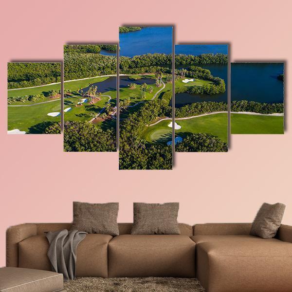 Golf Course Aerial View Canvas Wall Art-5 Star-Gallery Wrap-62&quot; x 32&quot;-Tiaracle