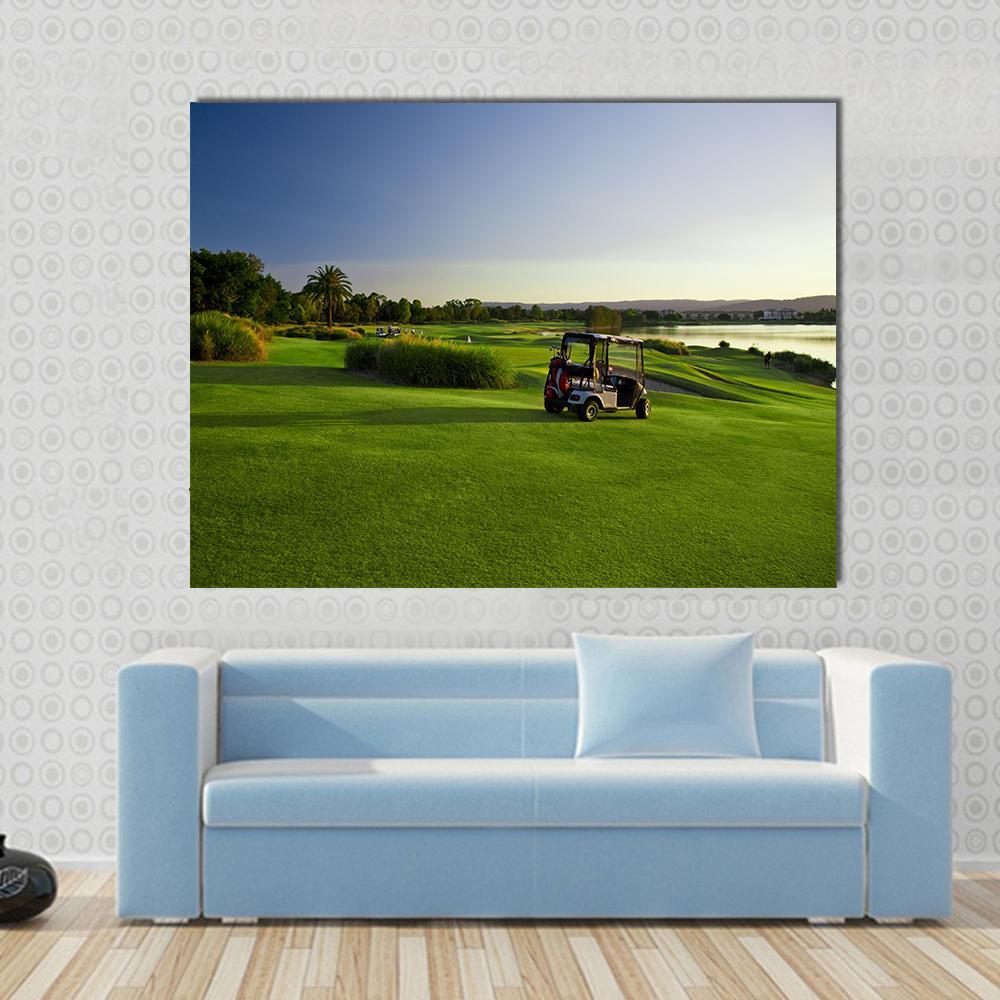 Golf Course &amp; Buggies Canvas Wall Art-1 Piece-Gallery Wrap-48&quot; x 32&quot;-Tiaracle