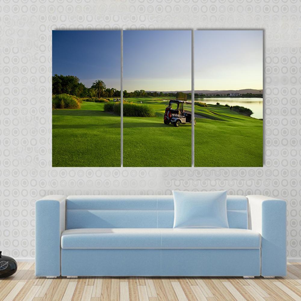 Golf Course &amp; Buggies Canvas Wall Art-3 Horizontal-Gallery Wrap-37&quot; x 24&quot;-Tiaracle