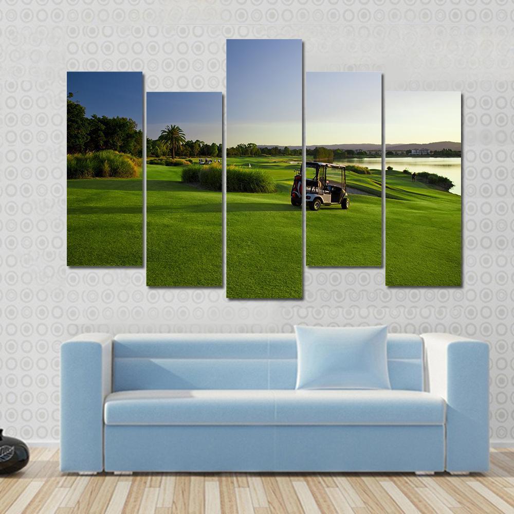 Golf Course &amp; Buggies Canvas Wall Art-5 Pop-Gallery Wrap-47" x 32"-Tiaracle