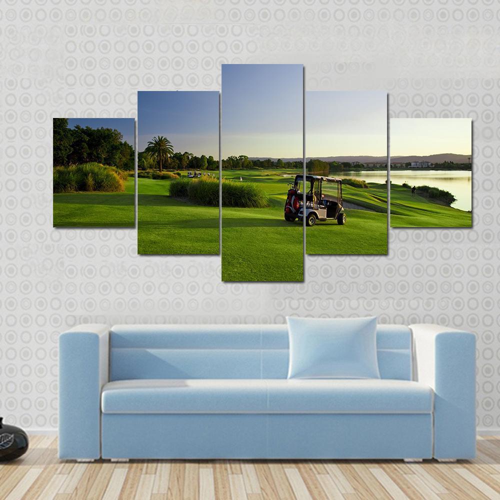 Golf Course &amp; Buggies Canvas Wall Art-5 Star-Gallery Wrap-62&quot; x 32&quot;-Tiaracle