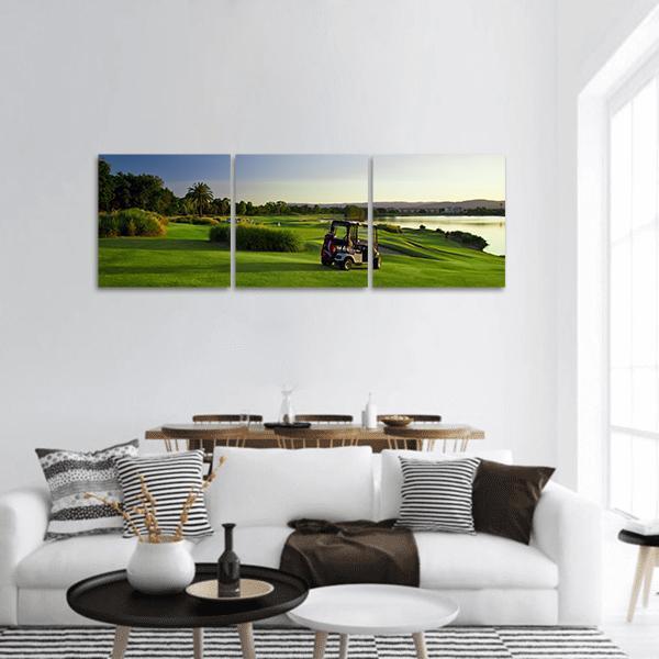 Golf Course &amp; Buggies Panoramic Canvas Wall Art-3 Piece-25&quot; x 08&quot;-Tiaracle