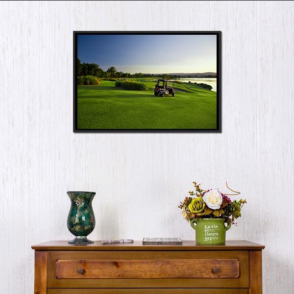 Golf Course &amp; Buggies Panoramic Canvas Wall Art-1 Piece-36&quot; x 12&quot;-Tiaracle