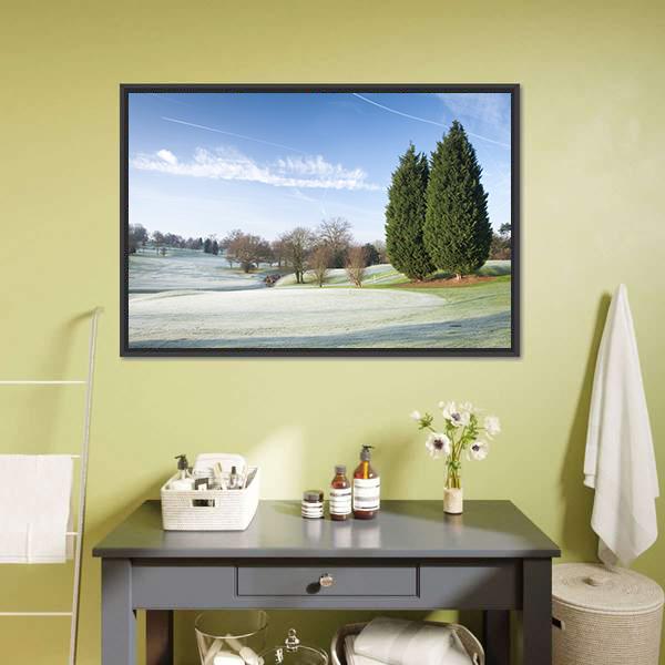 Golf Course Drapped In Winter Canvas Wall Art-1 Piece-Floating Frame-24&quot; x 16&quot;-Tiaracle