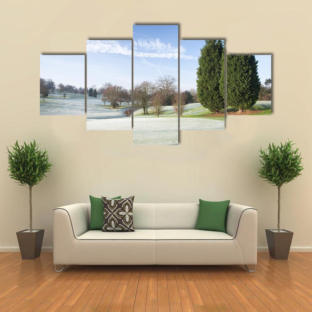 Golf Course Drapped In Winter Canvas Wall Art-5 Star-Gallery Wrap-62&quot; x 32&quot;-Tiaracle