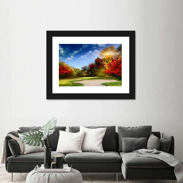 Golf Course In Autumn Canvas Wall Art-1 Piece-Framed Print-20&quot; x 16&quot;-Tiaracle