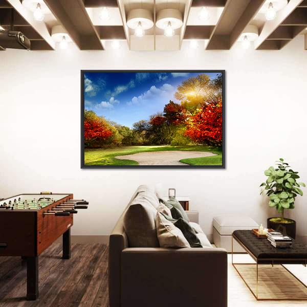 Golf Course In Autumn Canvas Wall Art-3 Horizontal-Gallery Wrap-25&quot; x 16&quot;-Tiaracle