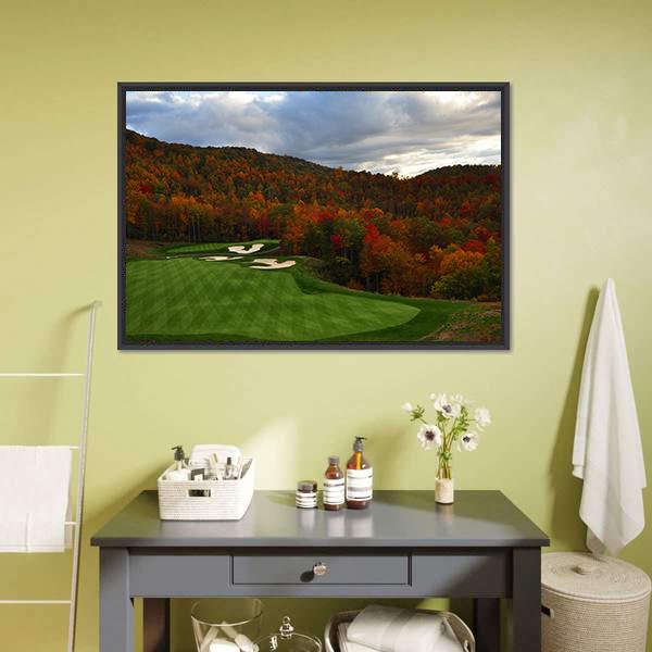 Golf Course In Mountains Canvas Wall Art-1 Piece-Floating Frame-24&quot; x 16&quot;-Tiaracle