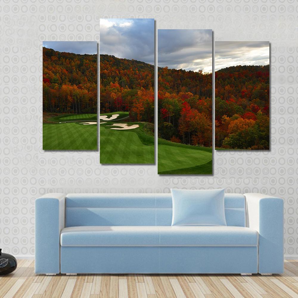 Golf Course In Mountains Canvas Wall Art-4 Pop-Gallery Wrap-50" x 32"-Tiaracle