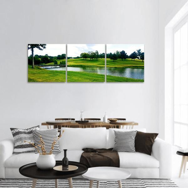 Landscape Of Golf Course Panoramic Canvas Wall Art-3 Piece-25" x 08"-Tiaracle