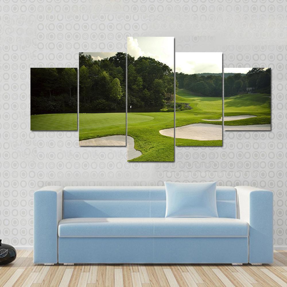 Golf Course Canvas Wall Art-5 Star-Gallery Wrap-62&quot; x 32&quot;-Tiaracle