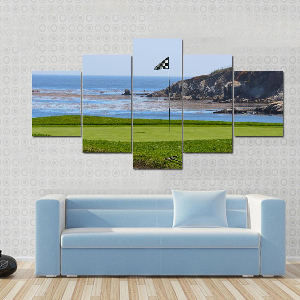 Golf Course &amp; Ocean Canvas Wall Art-5 Star-Gallery Wrap-62&quot; x 32&quot;-Tiaracle