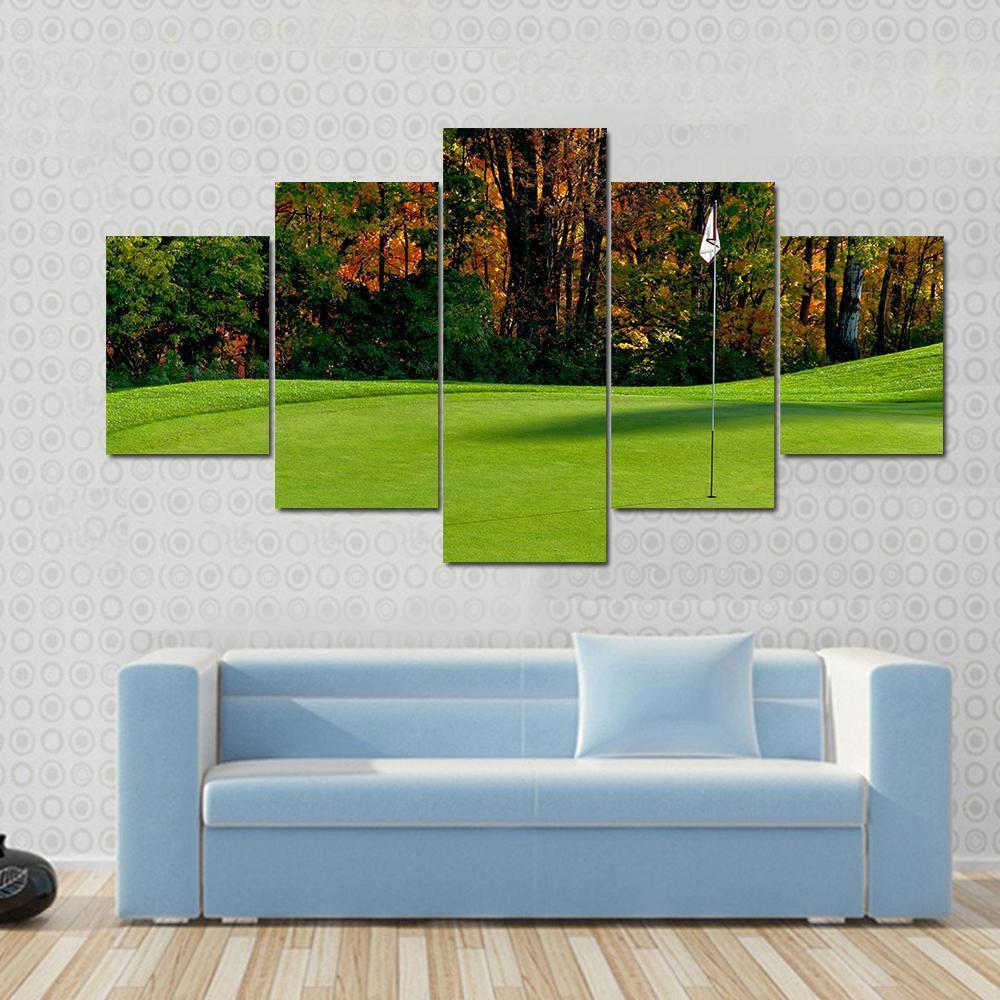 Golf Course Putting Green Canvas Wall Art-5 Star-Gallery Wrap-62&quot; x 32&quot;-Tiaracle